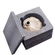 Handmade ceramic incense burner securely placed inside custom-cut foam protective packaging, showing safe shipping and premium unboxing experience
