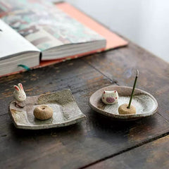 Handmade Ceramic Incense Holder – Cute Animal Figurine Incense Burner for Home Decor