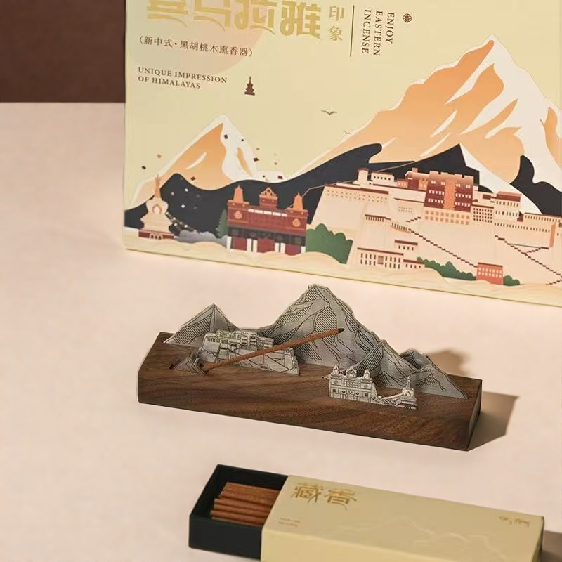 Tibetan incense burner set with incense sticks and illustrated packaging