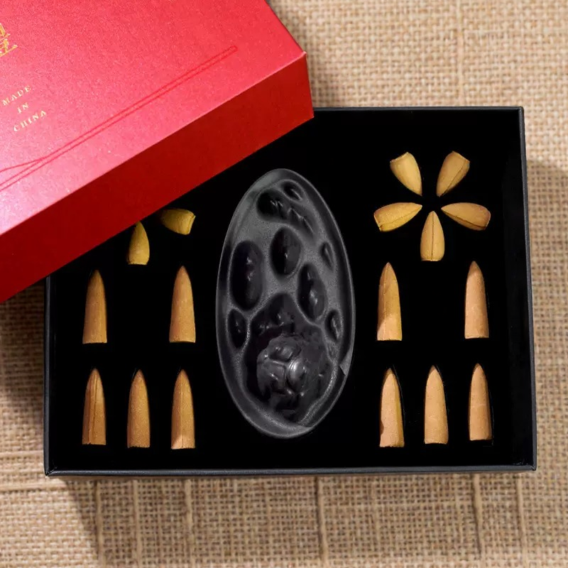  Open box with mountain backflow incense burner and backflow incense cones