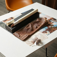 Wooden Mountain Mist incense holder with gift box contents arranged on table, including incense sticks, cones.