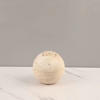 Natural travertine stone incense burner, 4 inch round incense holder with smooth polished surface for stick incense
