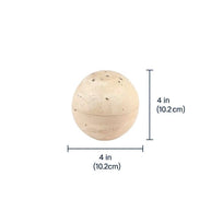 Natural travertine incense burner shown with dimensions 4 inches (10.2 cm) in diameter, minimal white background