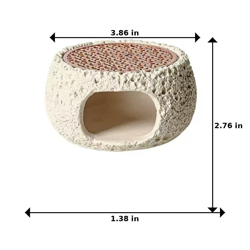 Off-white cement incense burner with rosewood grate and visible measurements: 3.86 inches height, 2.76 inches width, and 1.38 inches depth

