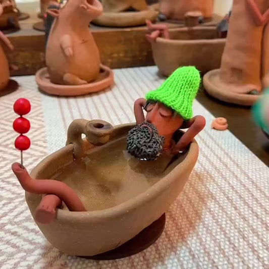 Handmade Ceramic Backflow Incense Burner - "The Relaxing Sage" - Bathing Master Aromatherapy Smoke Fountain