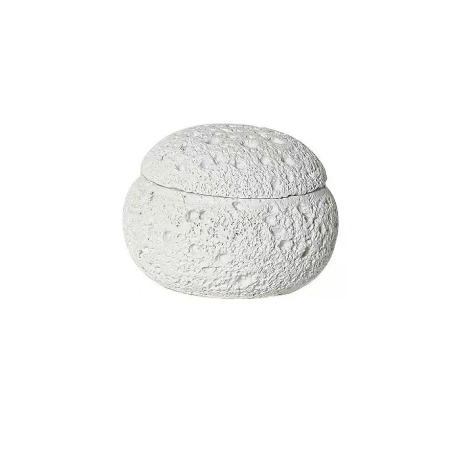 Top view of white cement incense burner lid featuring organic porous stone texture and precise seam design for optimal smoke release and heat control