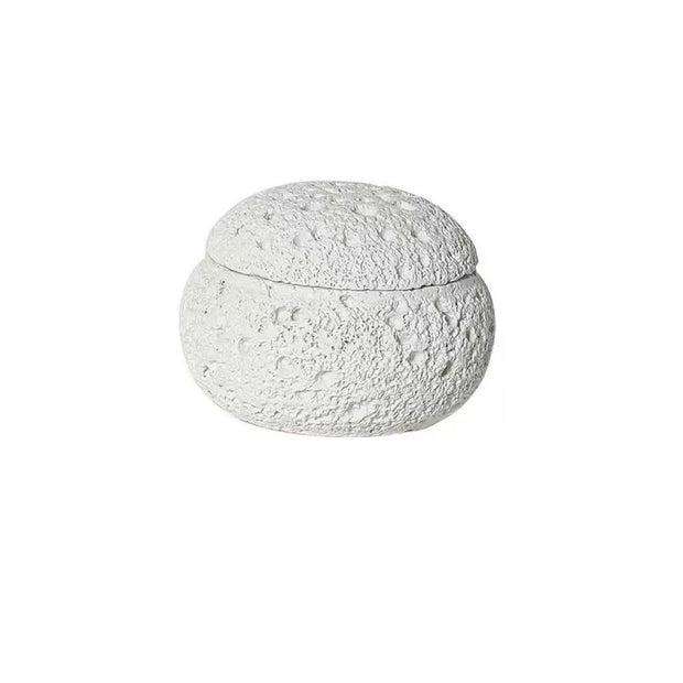 Top view of white cement incense burner lid featuring organic porous stone texture and precise seam design for optimal smoke release and heat control