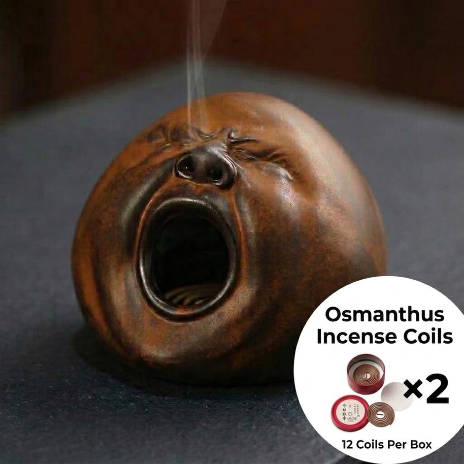 Handmade Yawning Face Ceramic Incense Burner for Coils & Cones